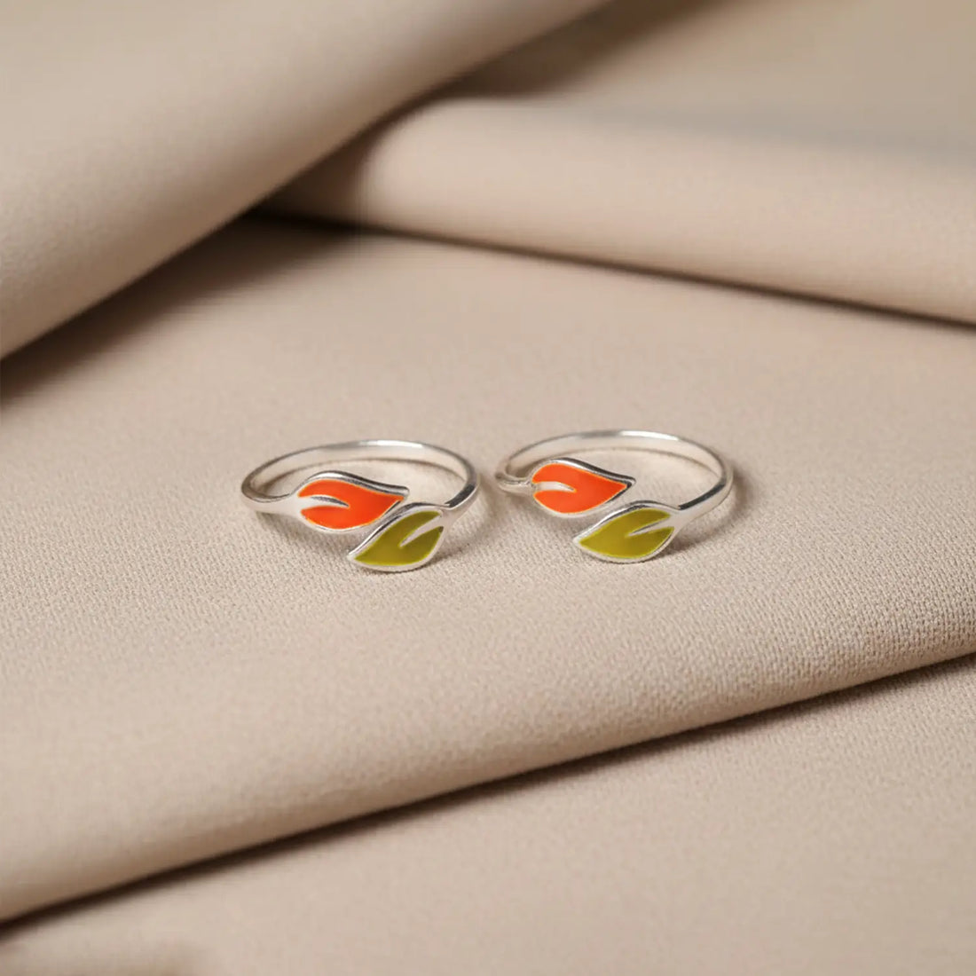 Trendy Dual Leaf Enamel Pure Silver Toe Rings- Made With Pure 925 Silver