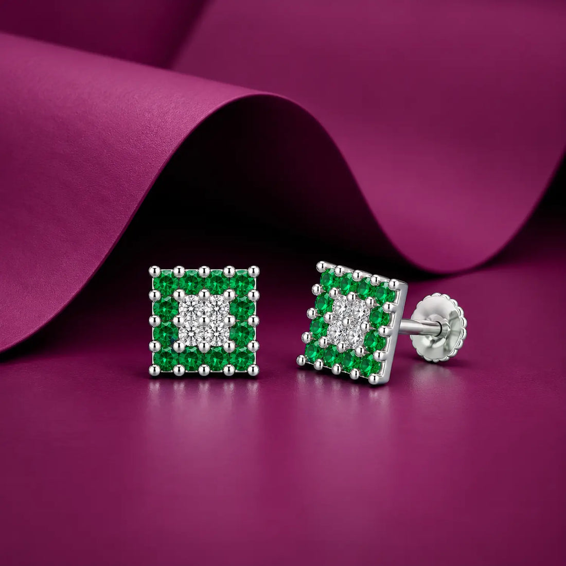 Orange & White Square Gemstone Silver Stud Earrings - Made With Pure 925 Silver