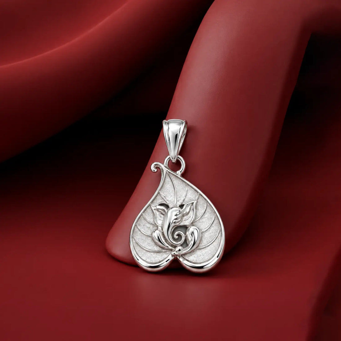 Shree Ganesh Peepal Leaf Silver Pendant - Made With Pure 925 Silver