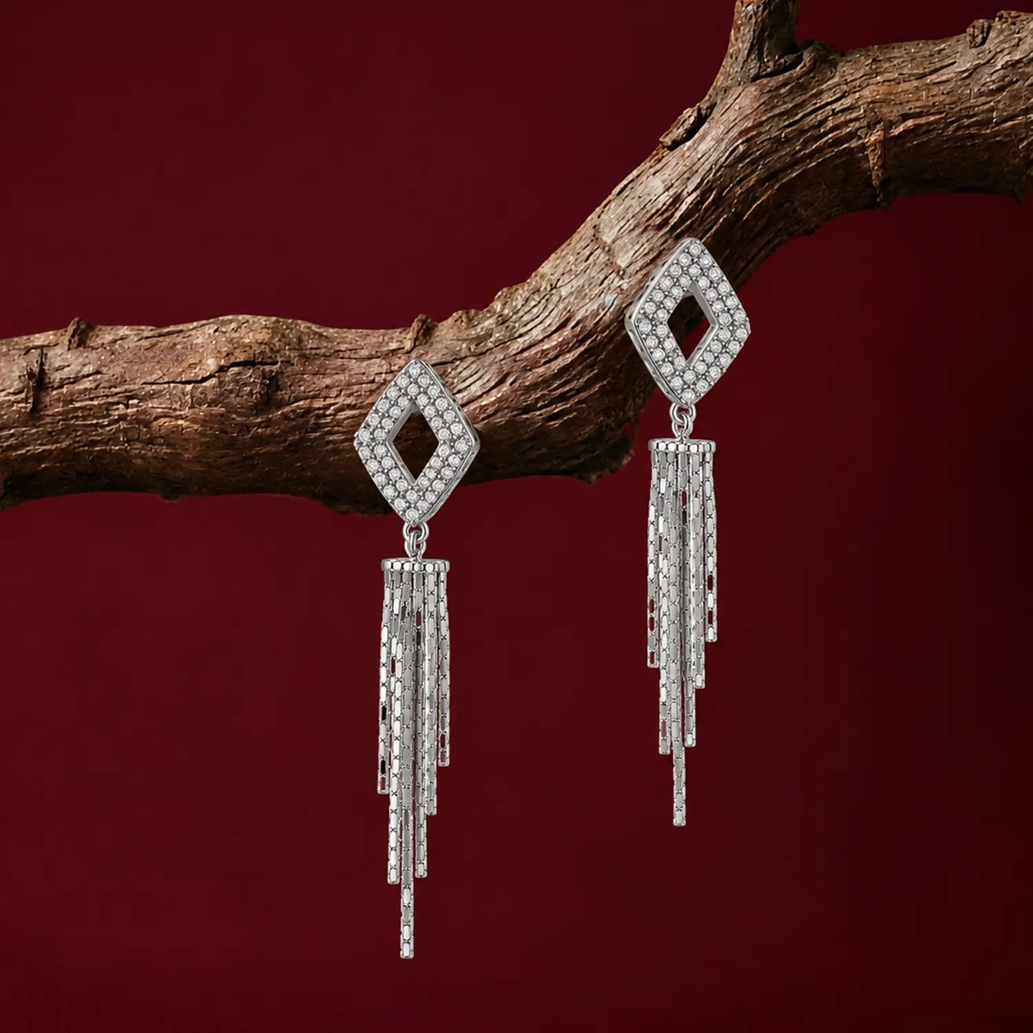 Elegant Geometric Crystal Cascade Silver Earrings - Made With Pure 925 Silver