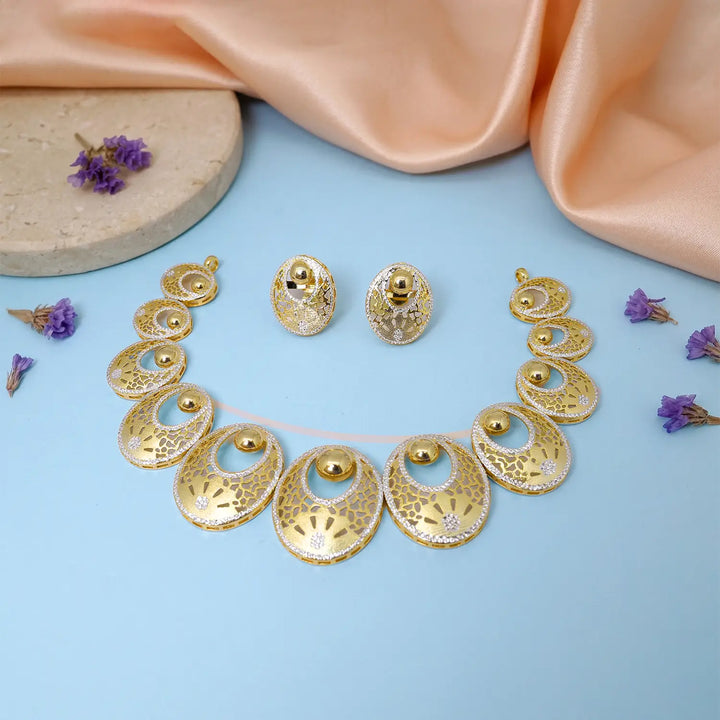 Royal Gold Finish Designer Pure Silver Necklace Set- Made With Pure 925 Silver