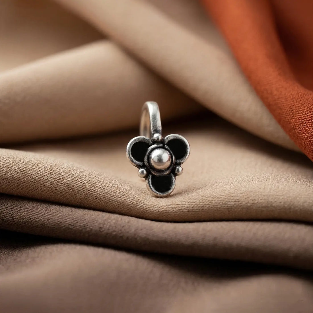 Tribal Trillium Oxidised Silver Nose Pin- Made With Pure 925 Silver