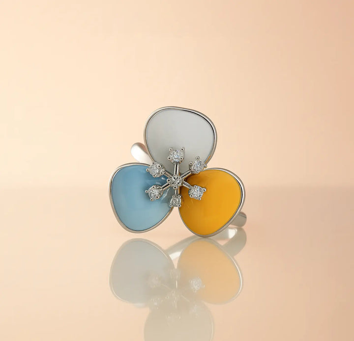 Pure Silver Multi-Stone Floral Ring - Made With Pure 925 Silver