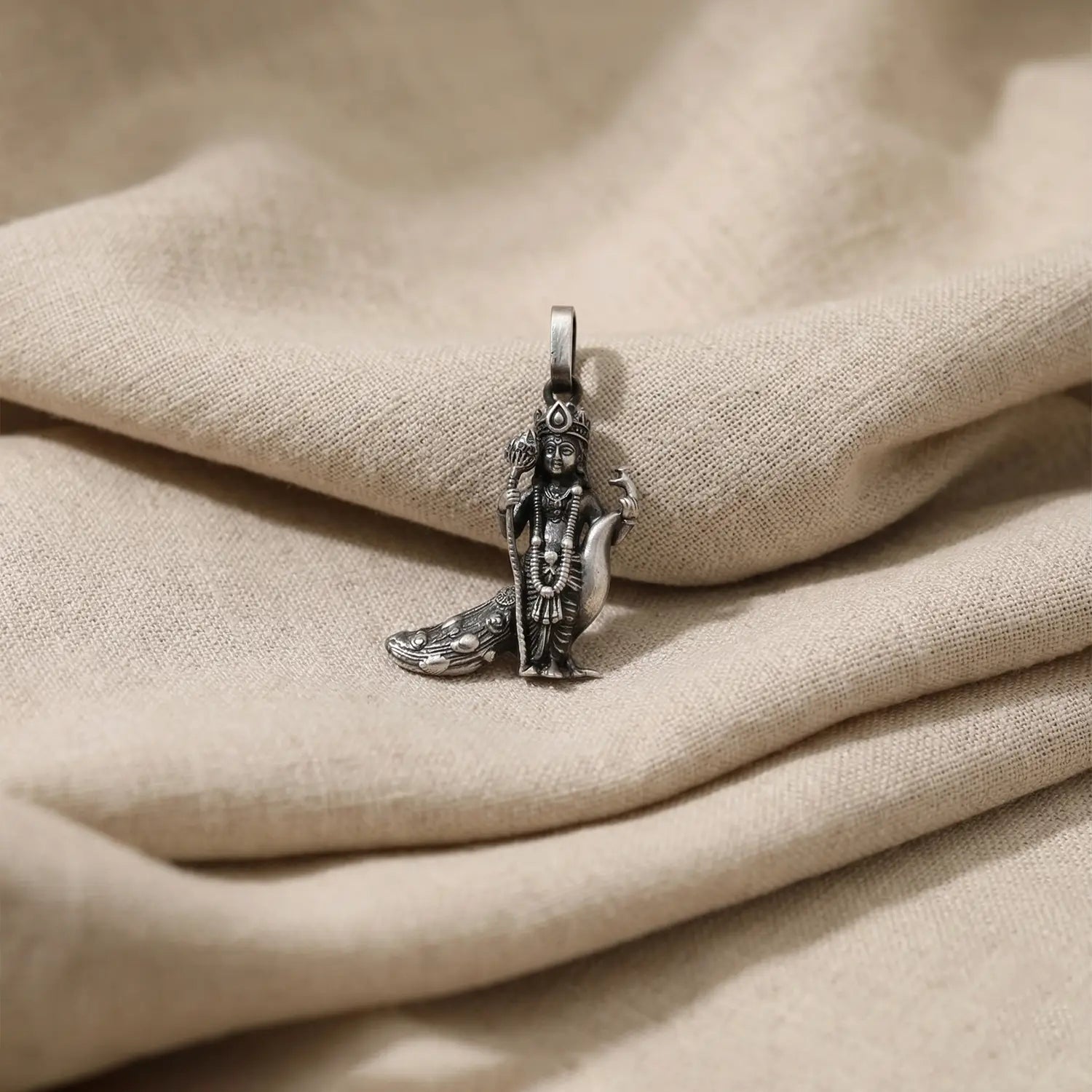 Divine Goddess Lakshmi Oxidised Pure Silver Pendant- Made With Pure 925 Silver