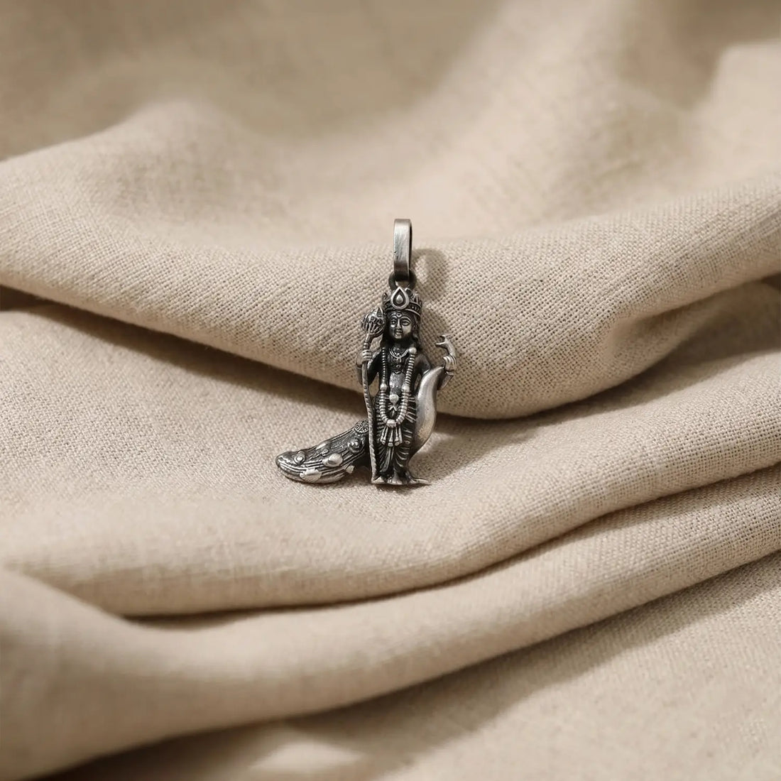 Divine Goddess Lakshmi Oxidised Pure Silver Pendant- Made With Pure 925 Silver