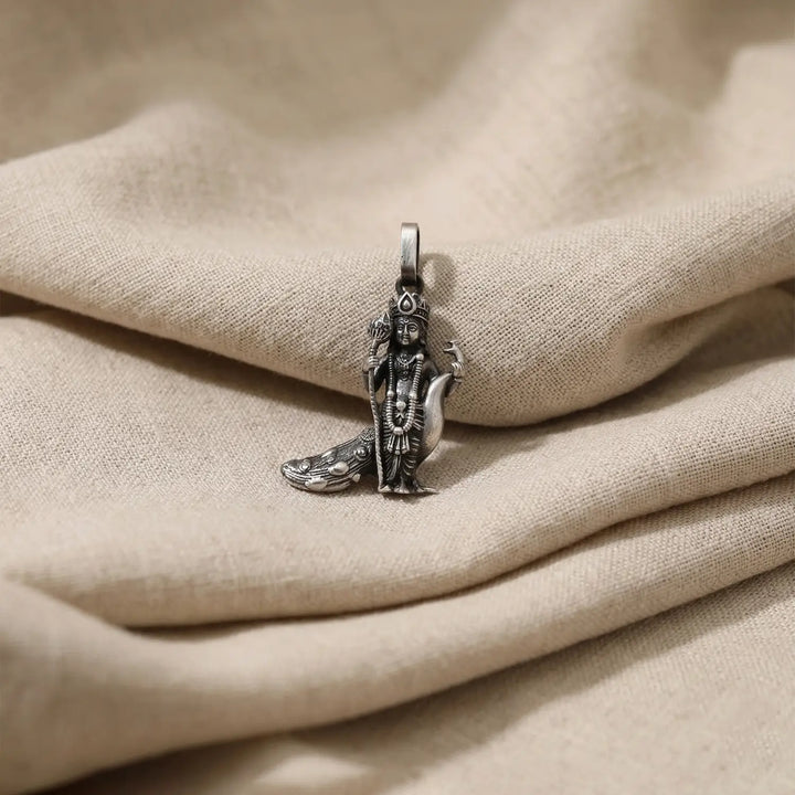 Divine Goddess Lakshmi Oxidised Pure Silver Pendant- Made With Pure 925 Silver