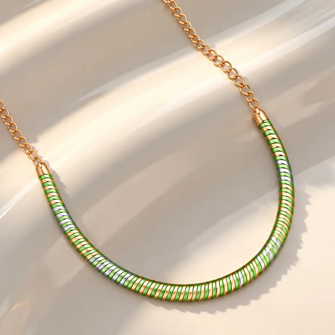 Elegant Green & Gold Spiral Design Silver Necklace - Made With Pure 925 Silver