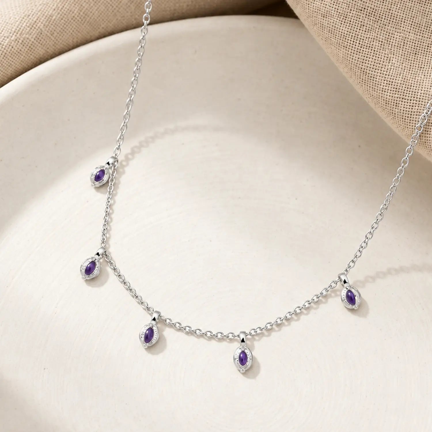 Elegant Purple Oval Charm Silver Chain - Made With Pure 925 Silver