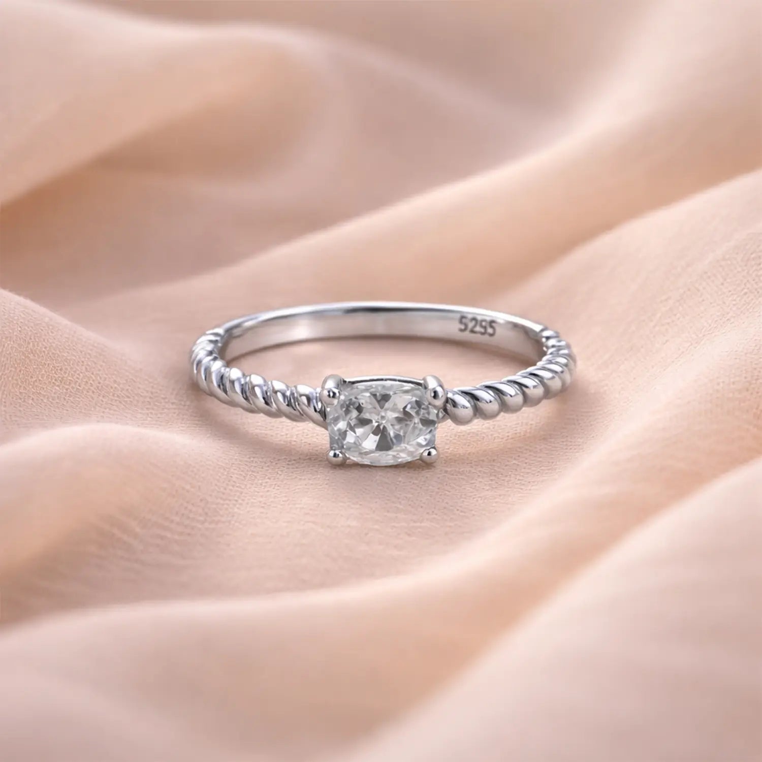 Pure Silver Solitaire Twist Band Ring - Made With Pure 925 Silver