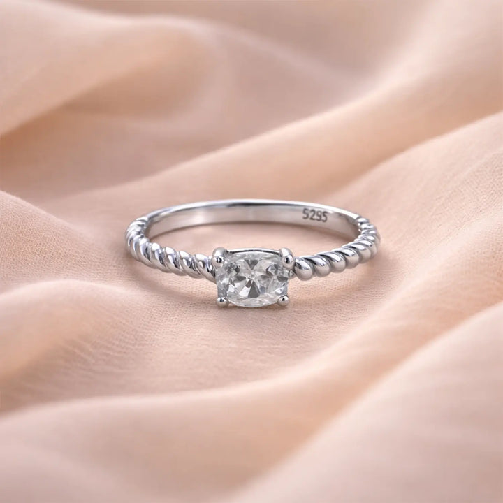 Pure Silver Solitaire Twist Band Ring - Made With Pure 925 Silver
