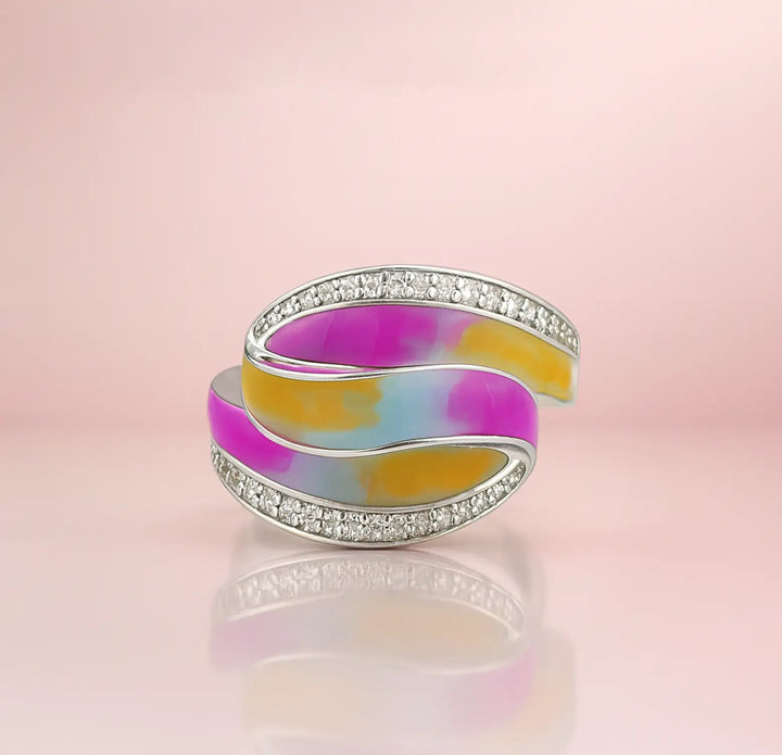 Silver Multicolor Enamel Wave Ring - Made With Pure 925 Silver