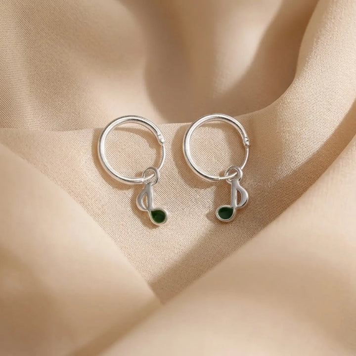 Green Stone Charm Silver Hoop Earrings - Made With Pure 925 Silver