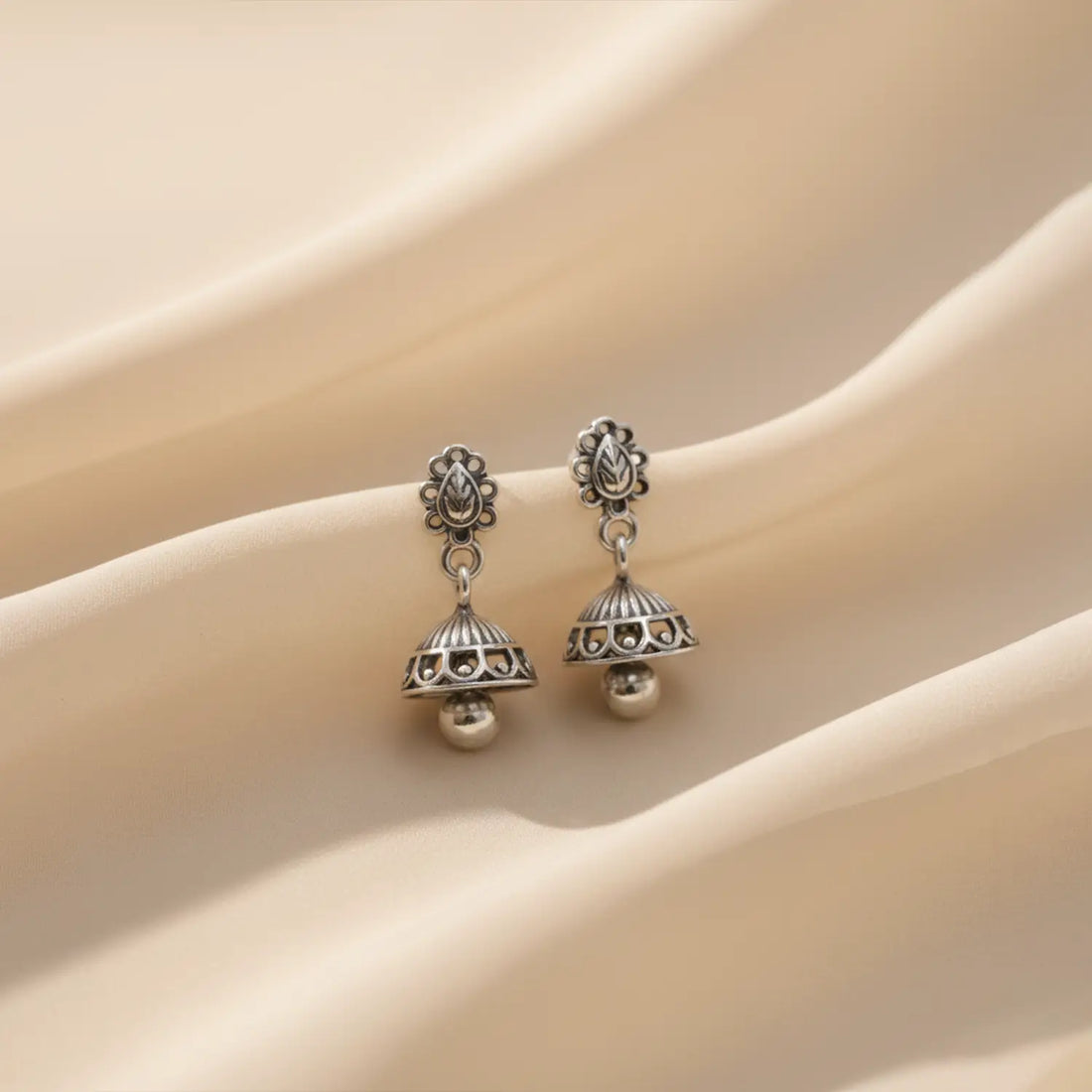 Elegant Traditional Pure Silver Jhumki Earrings- Made With Pure 925 Silver