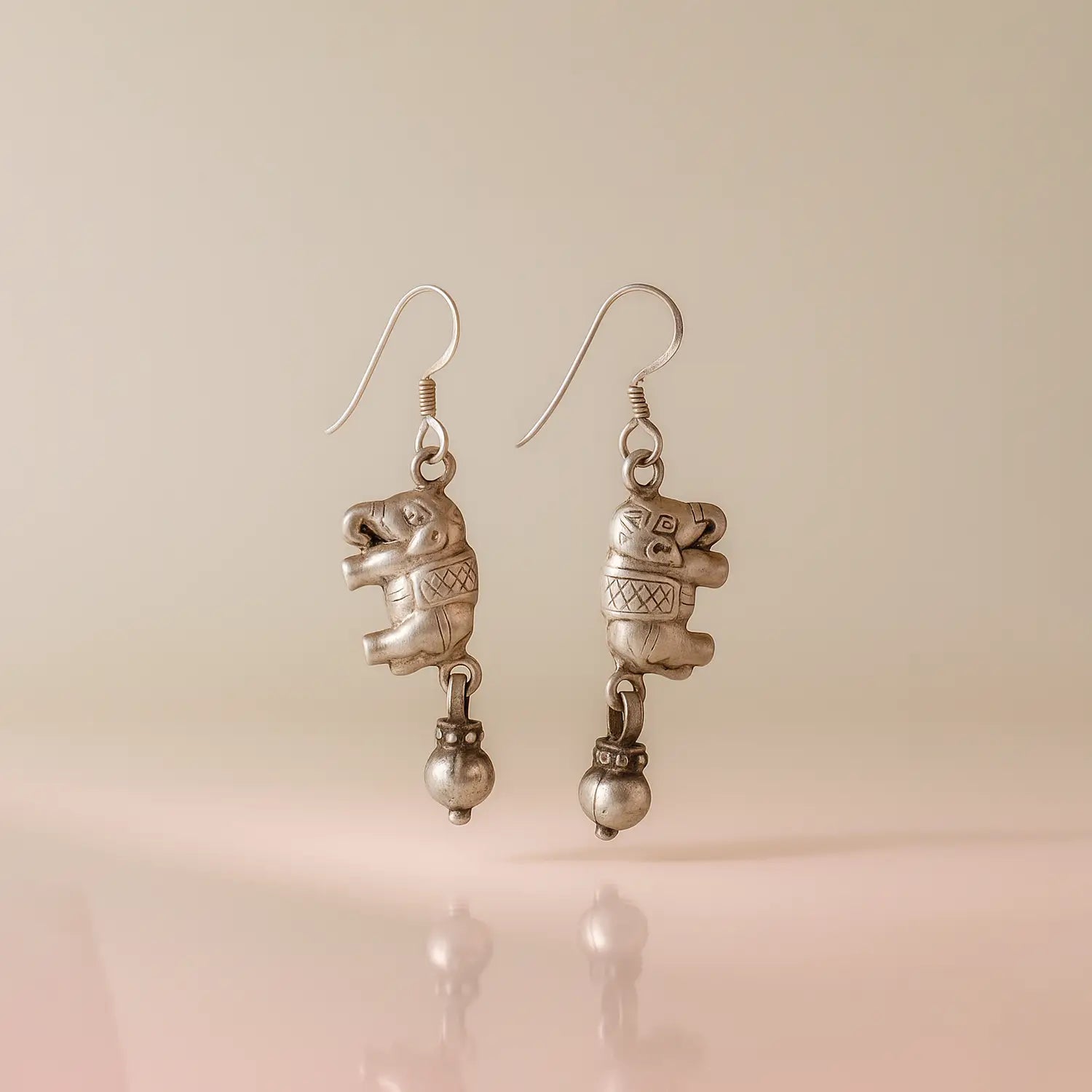 Silver Elephant Dangler Earrings - Made With Pure 925 Silver