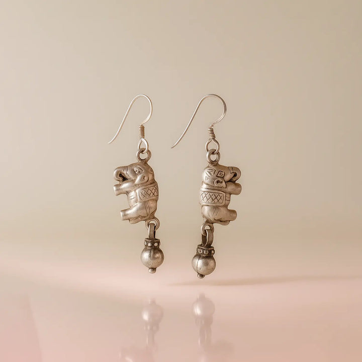 Silver Elephant Dangler Earrings - Made With Pure 925 Silver