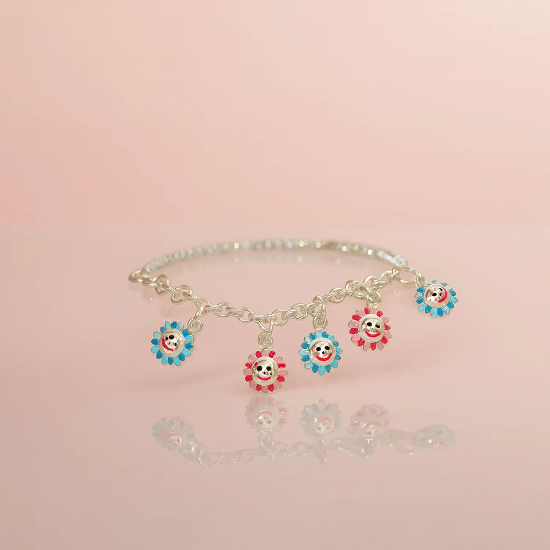 Pure Silver Smiley Sun Charm Bracelet - Made With Pure 925 Silver