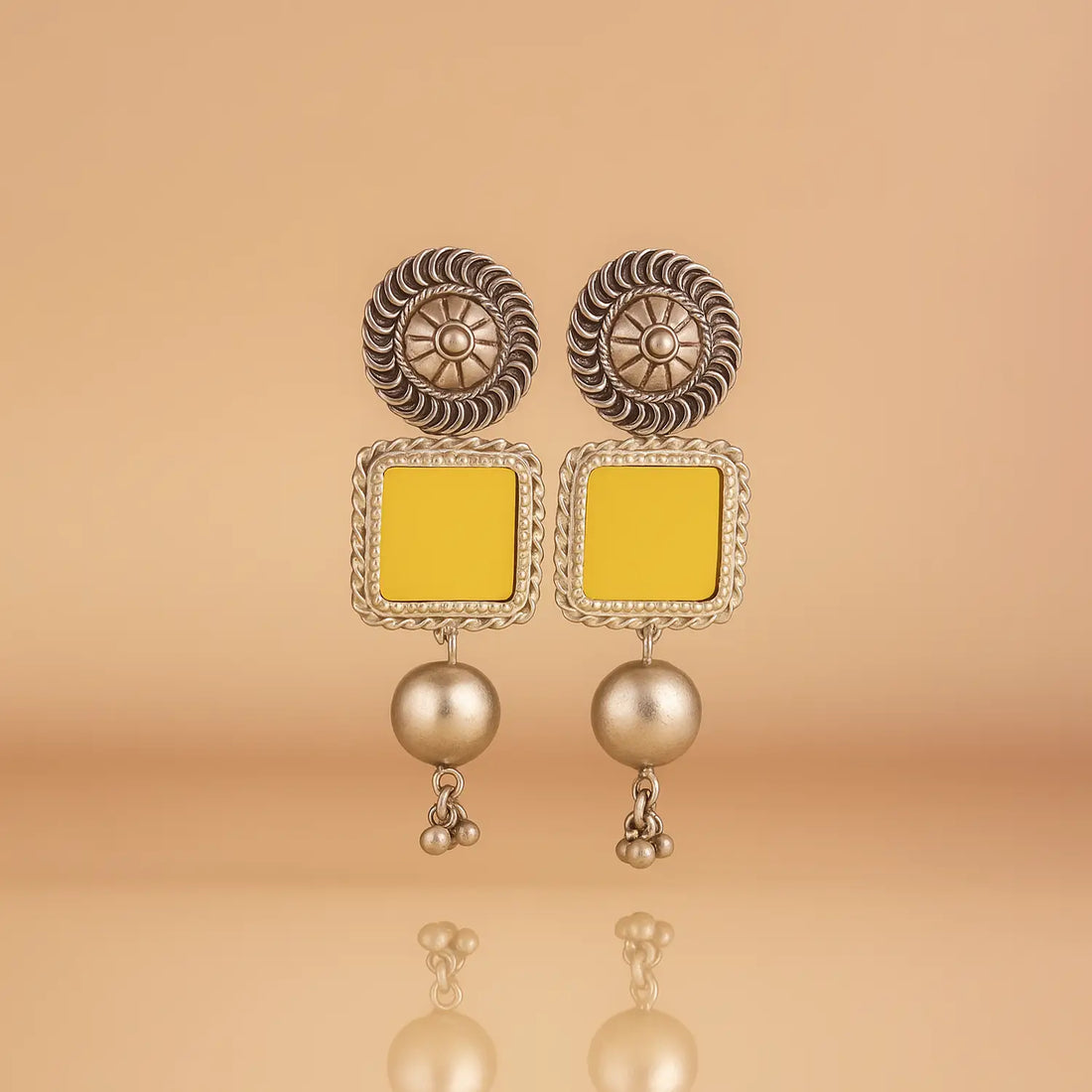 Antique Silver Square Earrings with Pearl Drops- Made With Pure 925 Silver