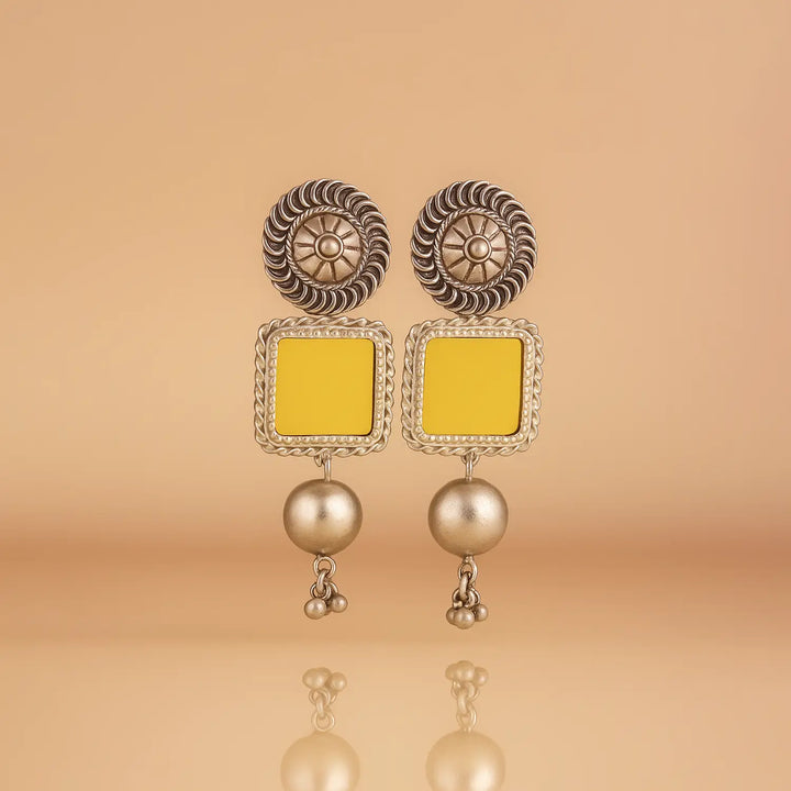Antique Silver Square Earrings with Pearl Drops- Made With Pure 925 Silver