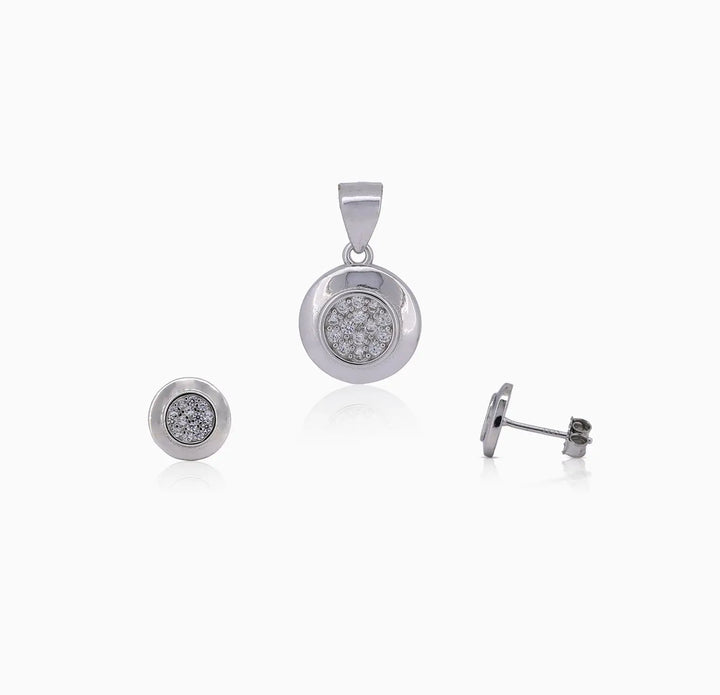Classic Round Silver Pendant & Earrings Set - Made With Pure 925 Silver