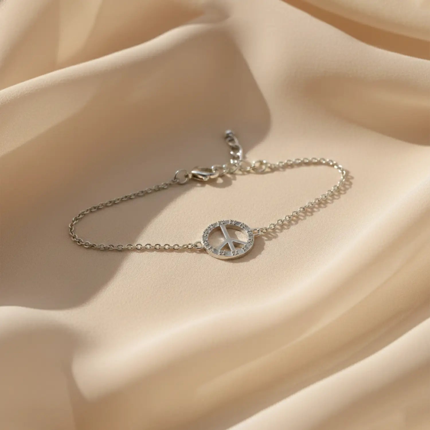 Peace Symbol Bracelet with CZ Stones- Made With Pure 925 Silver