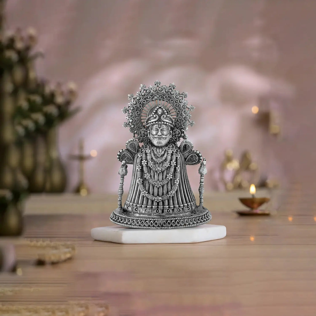 Pure Silver Khatu Shyam Ji Idol – Antique Finish- Made With Pure 925 Silver