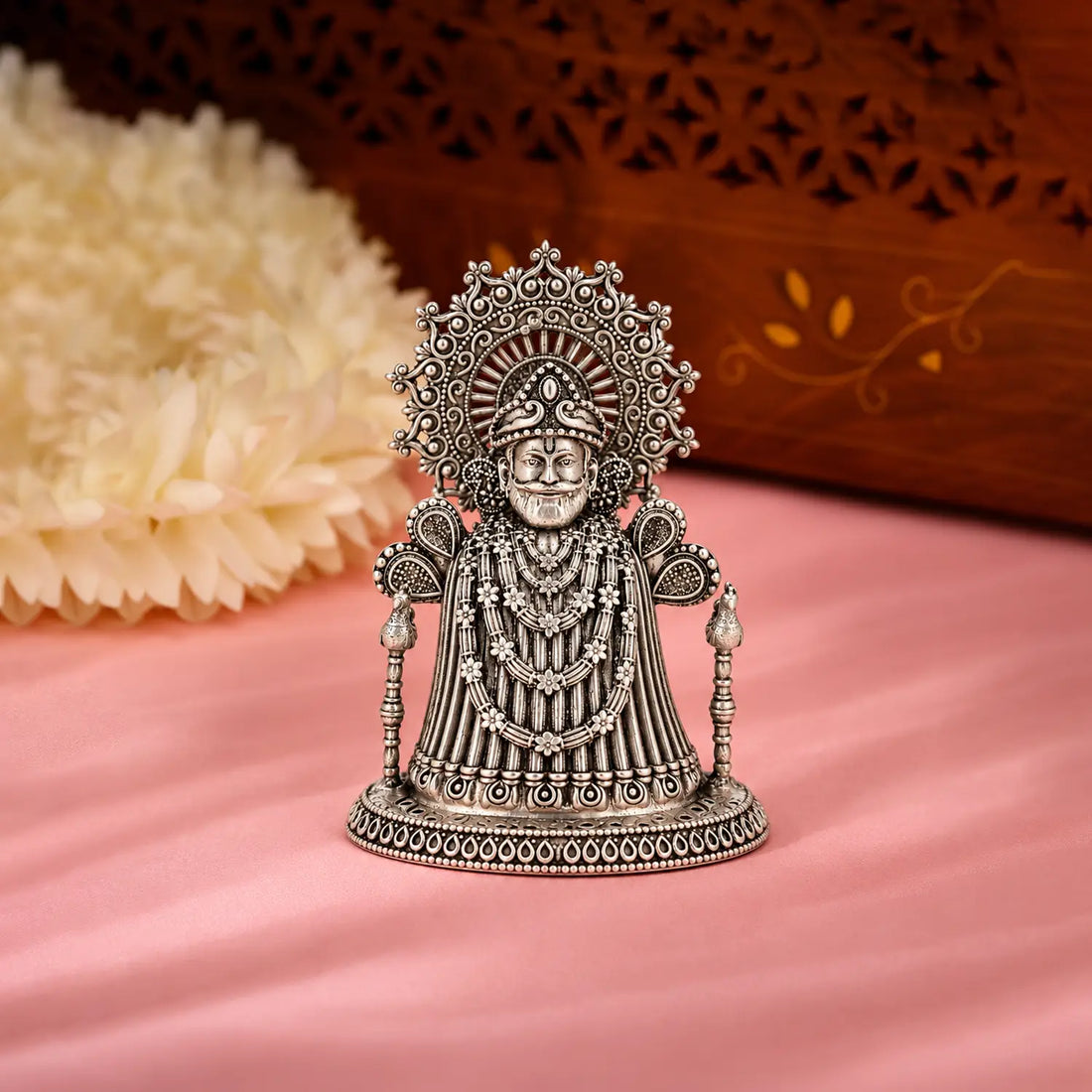 Pure Silver Khatu Shyam Ji Idol – Antique Finish- Made With Pure 925 Silver