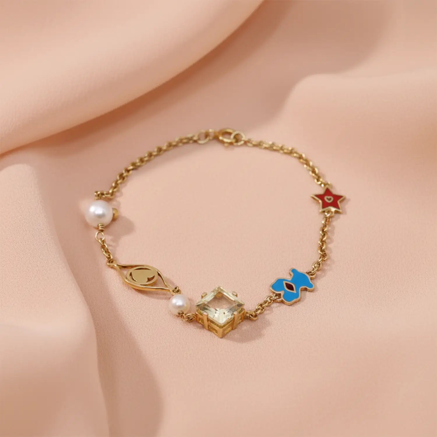 Gold-Plated Charm Sterling Silver Bracelet- Made With Pure 925 Silver