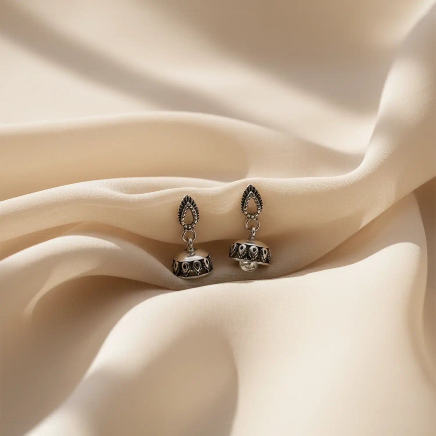Elegant Teardrop Pure Silver Jhumki Earrings- Made With Pure 925 Silver