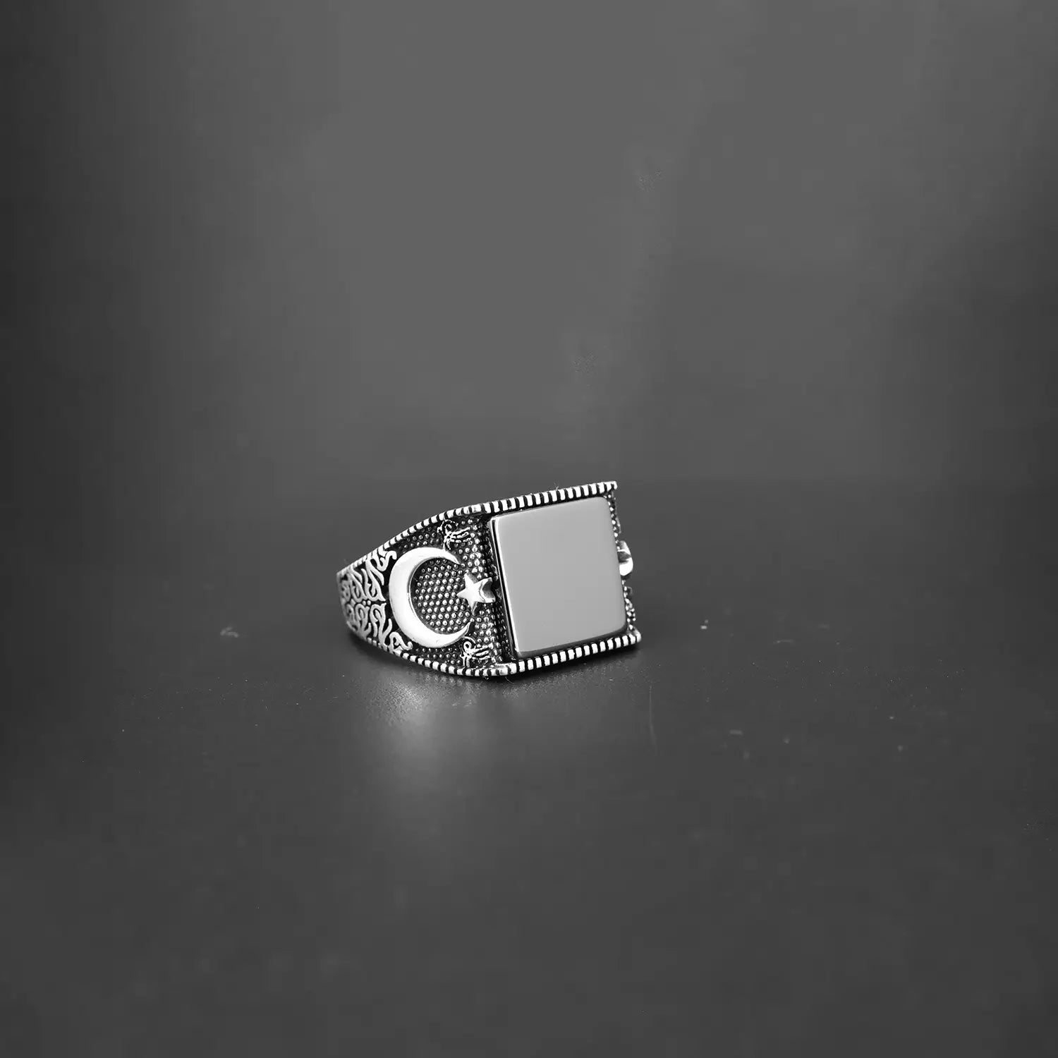 Pure Silver Black Onyx Moon & Star Ring - Made With Pure 925 Silver