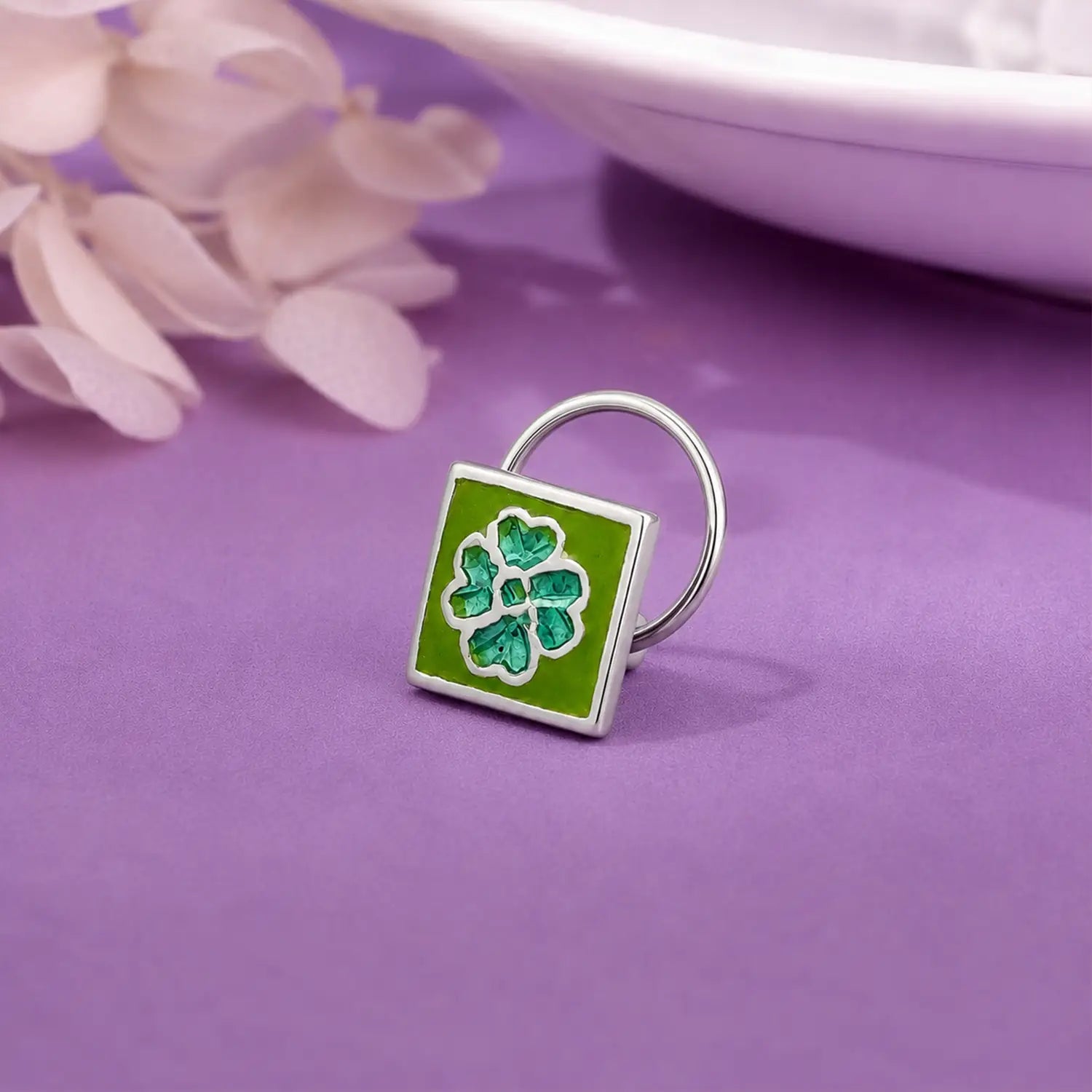 Square Enamel  Silver Nose Pin- Made With Pure 925 Silver