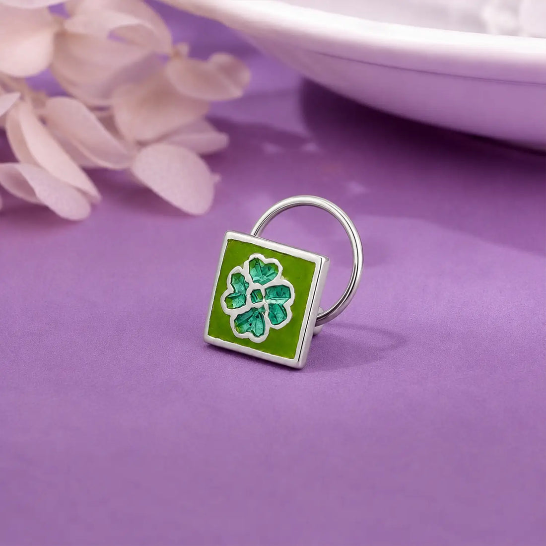 Square Enamel  Silver Nose Pin- Made With Pure 925 Silver