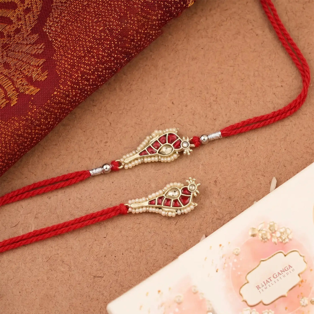 Royal Red Kundan Silver Rakhi & Lumba Set - Made With Pure 925 Silver
