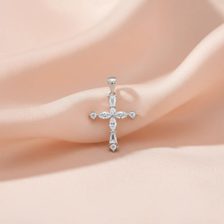 Elegant Silver Cross Pendant with Cubic Zirconia - Made With Pure 925 Silver