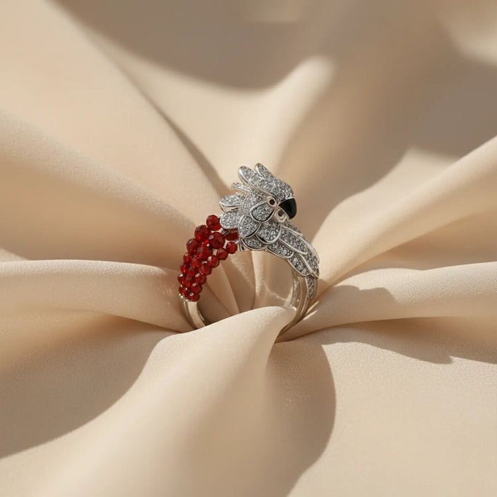 Pure Parrot Ring with Red Beads - Made With 925 Silver