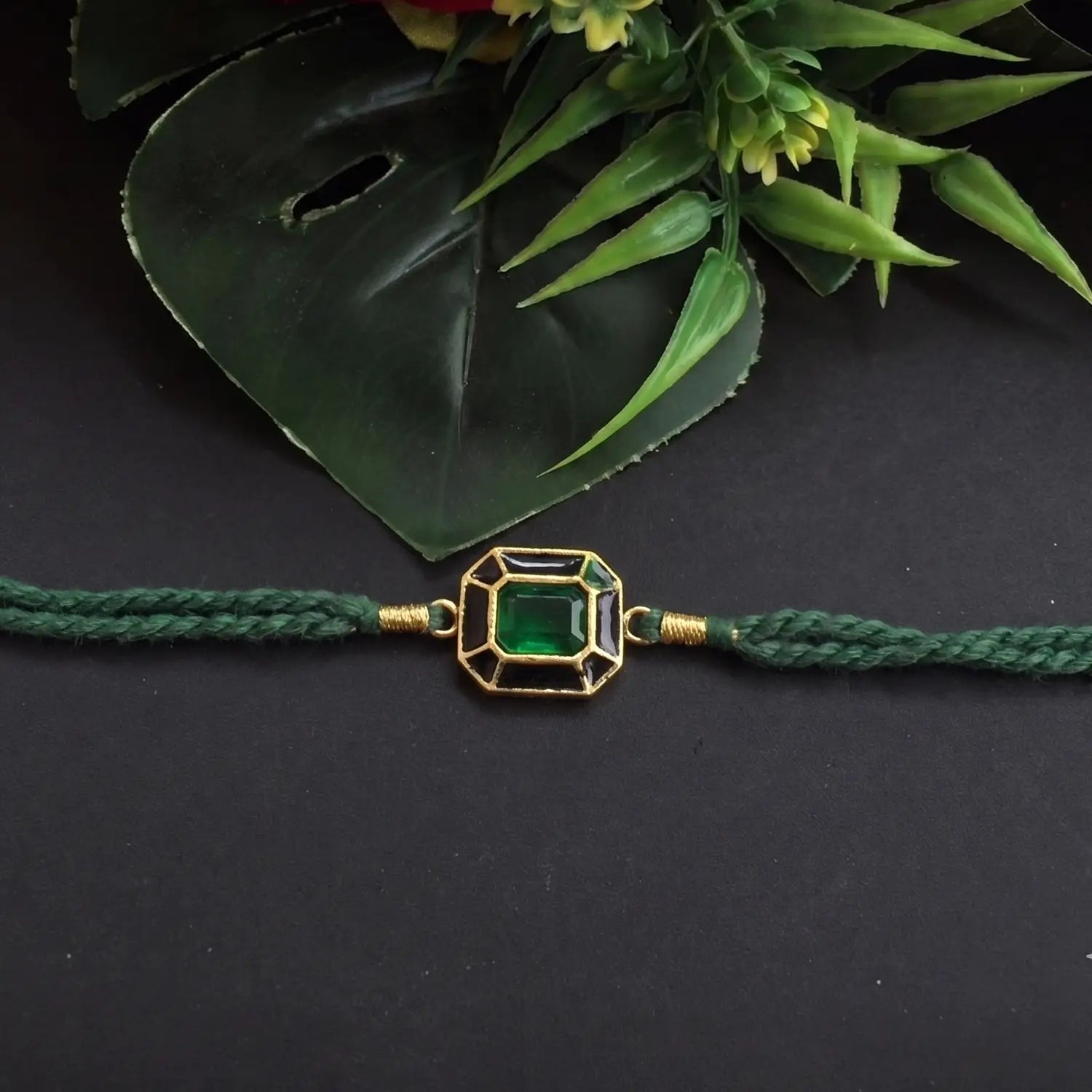 Emerald Green Stone Silver Rakhi - Made With Pure 925 Silver