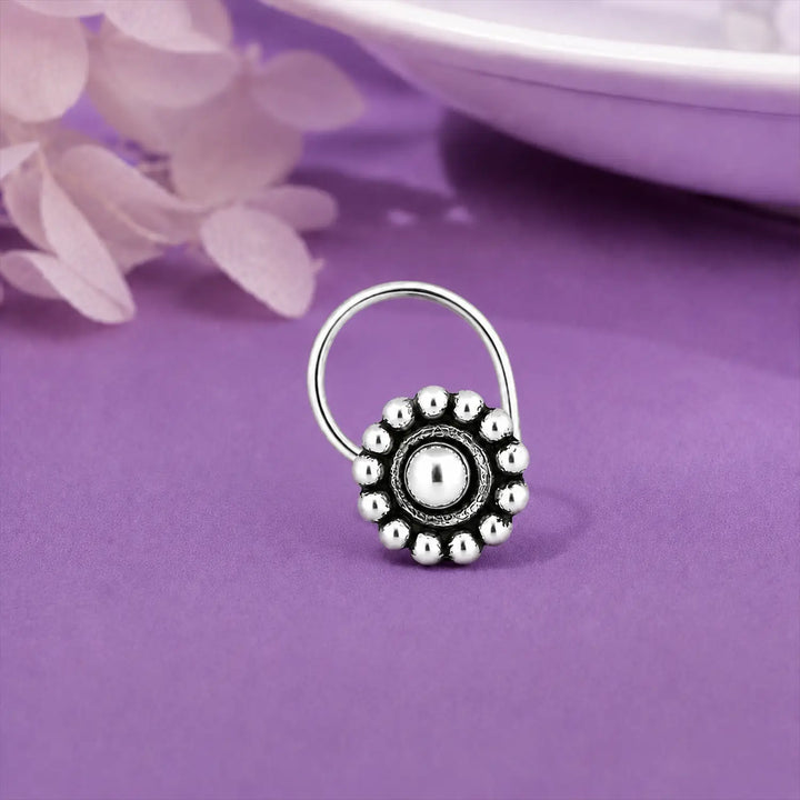Vintage Bloom Oxidised Silver Nose Pin- Made With Pure 925 Silver
