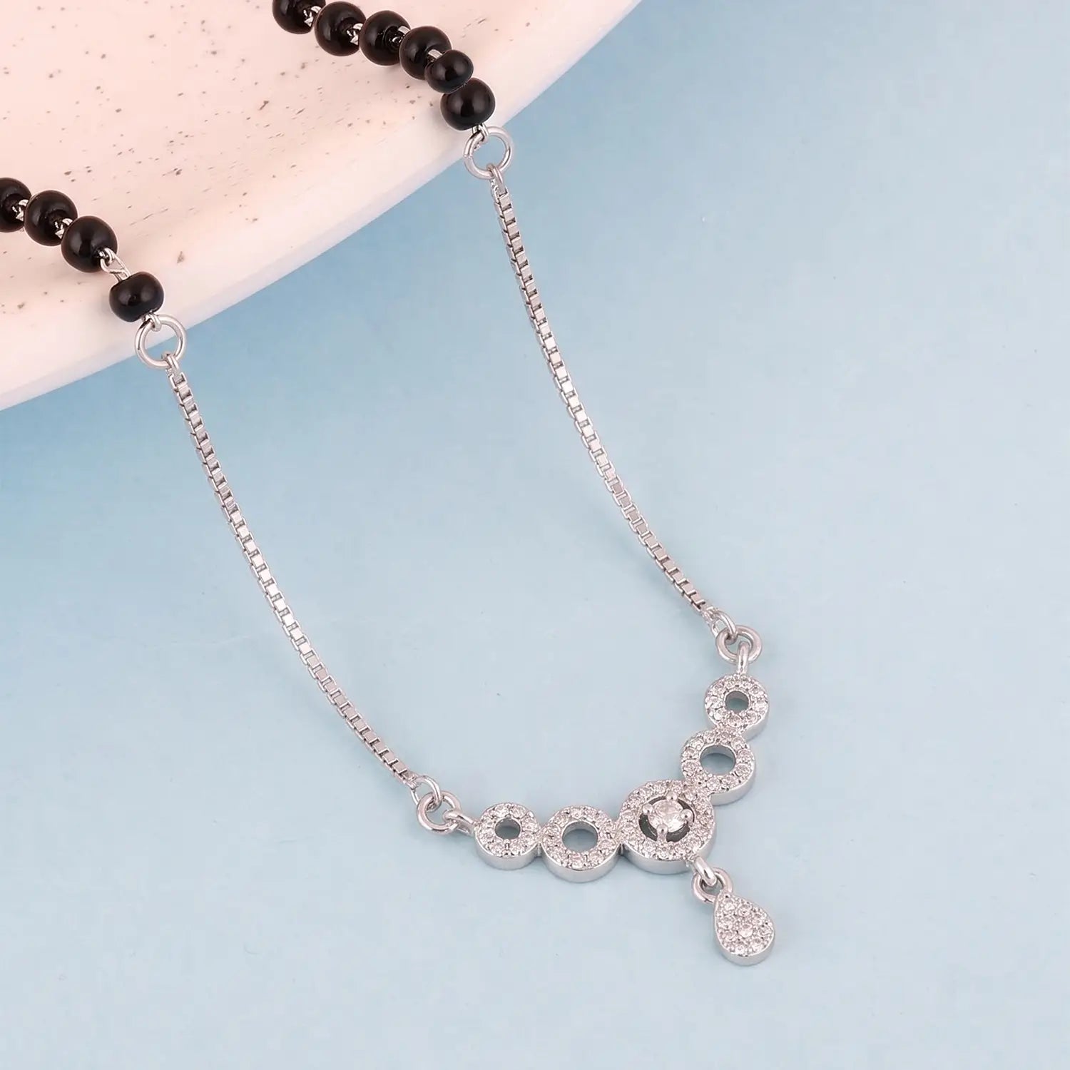 Elegant CZ Circle Drop Silver Mangalsutra - Made With Pure 925 Silver