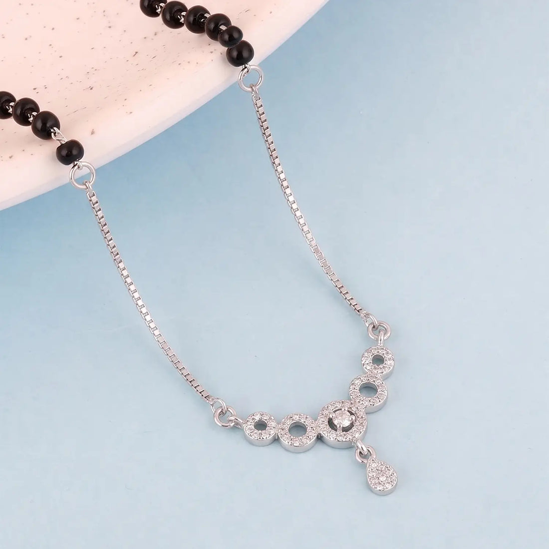 Elegant CZ Circle Drop Silver Mangalsutra - Made With Pure 925 Silver