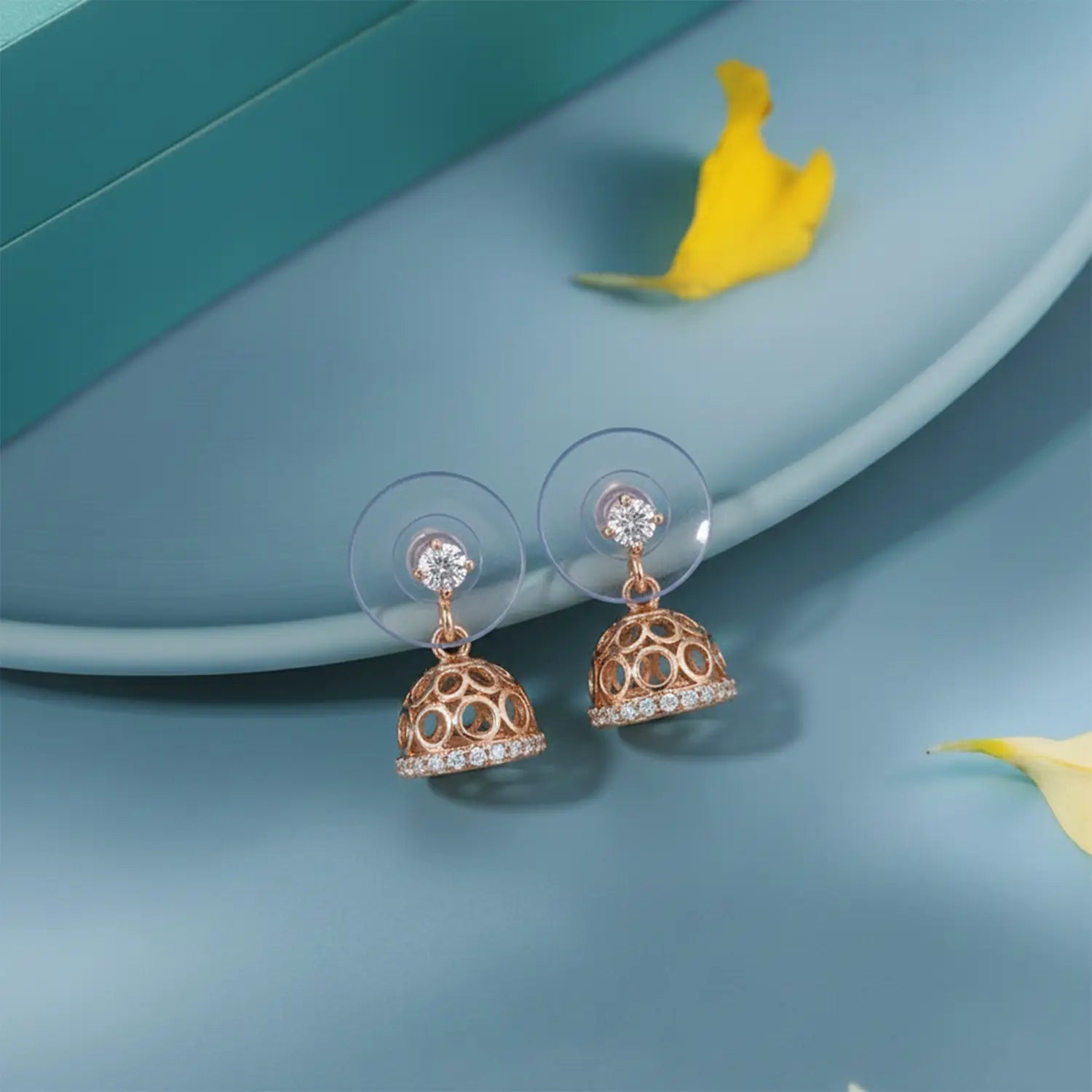 Rose Gold Charm Silver Jhumki Drop Earrings- Made With Pure 925 Silver