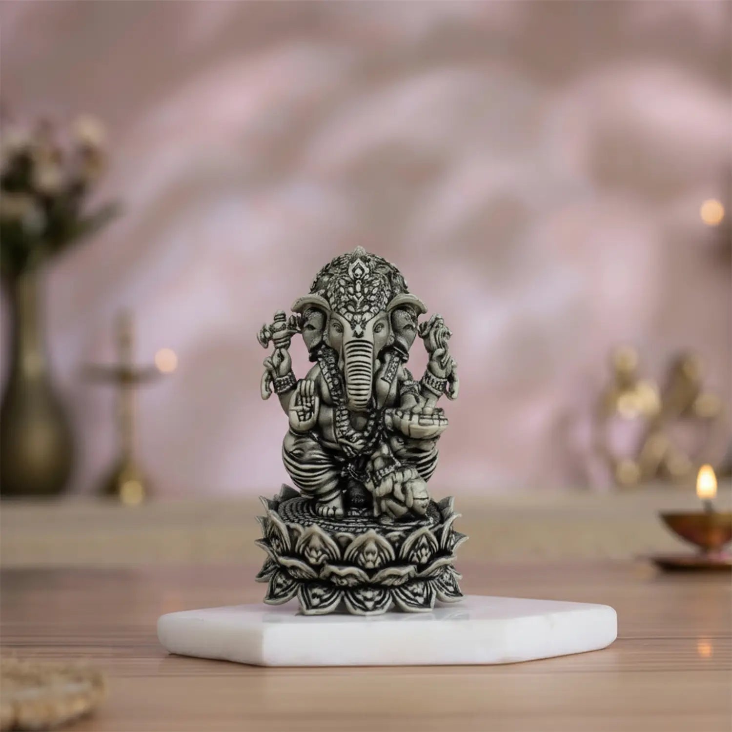 Pure Silver Lord Ganesha Idol – Antique Finish- Made With Pure 925 Silver