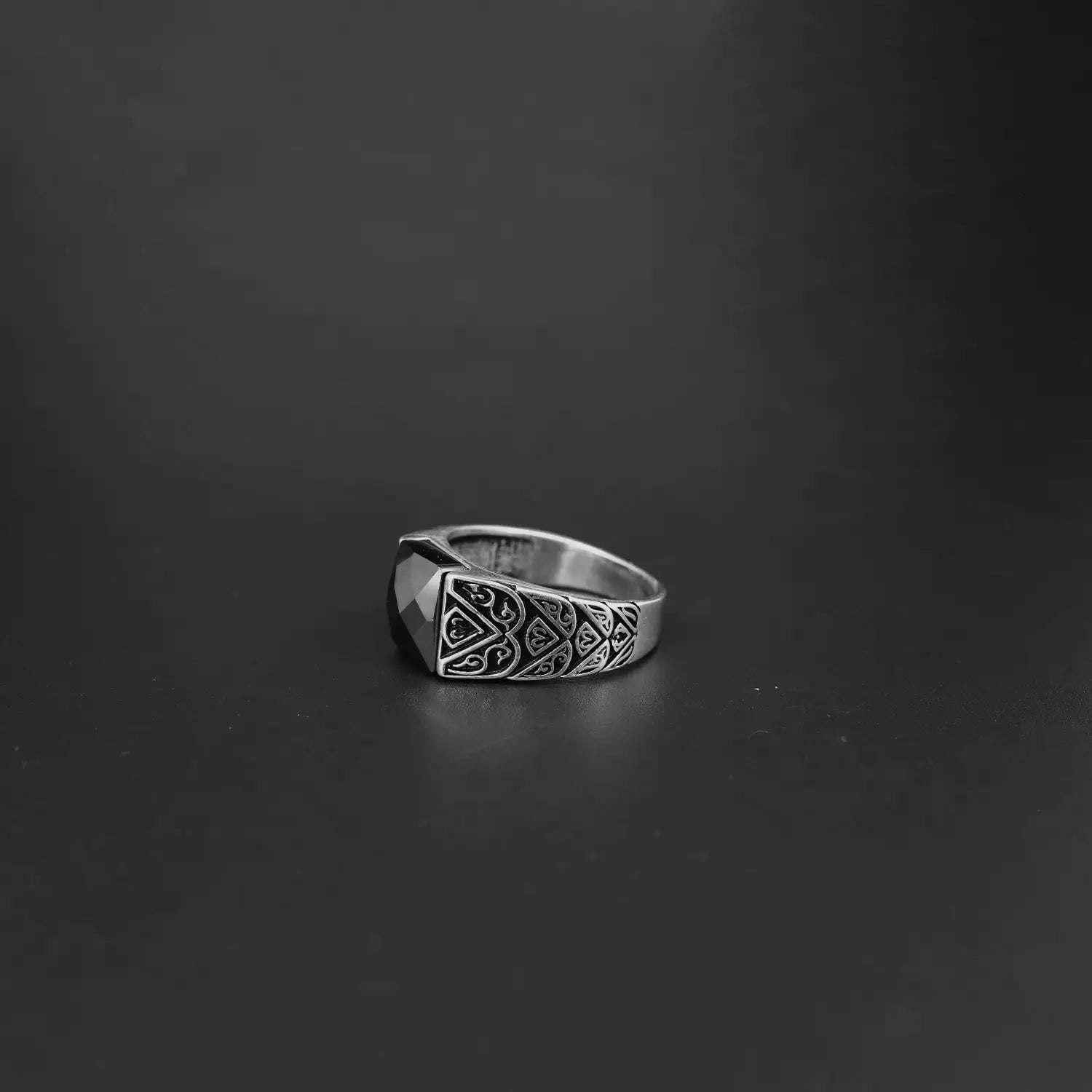 Oxidised Silver Ring with Black Stone - Made With Pure 925 Silver