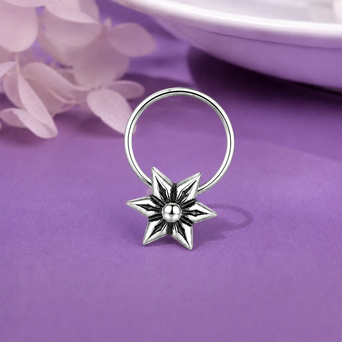 Elegant Oxidised Silver Star Nose Pin- Made With Pure 925 Silver