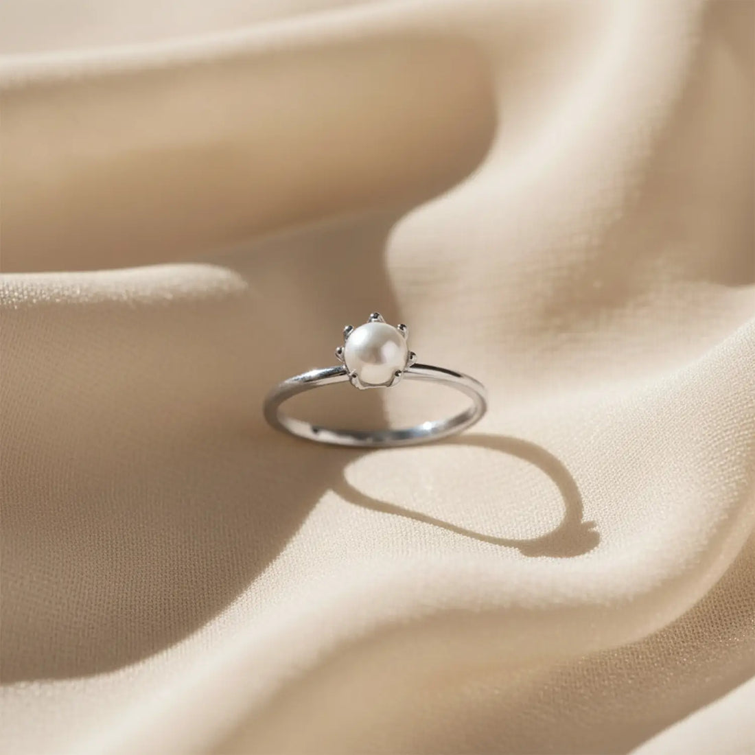 Single Pearl Solitaire Silver Ring - Made With Pure 925 Silver