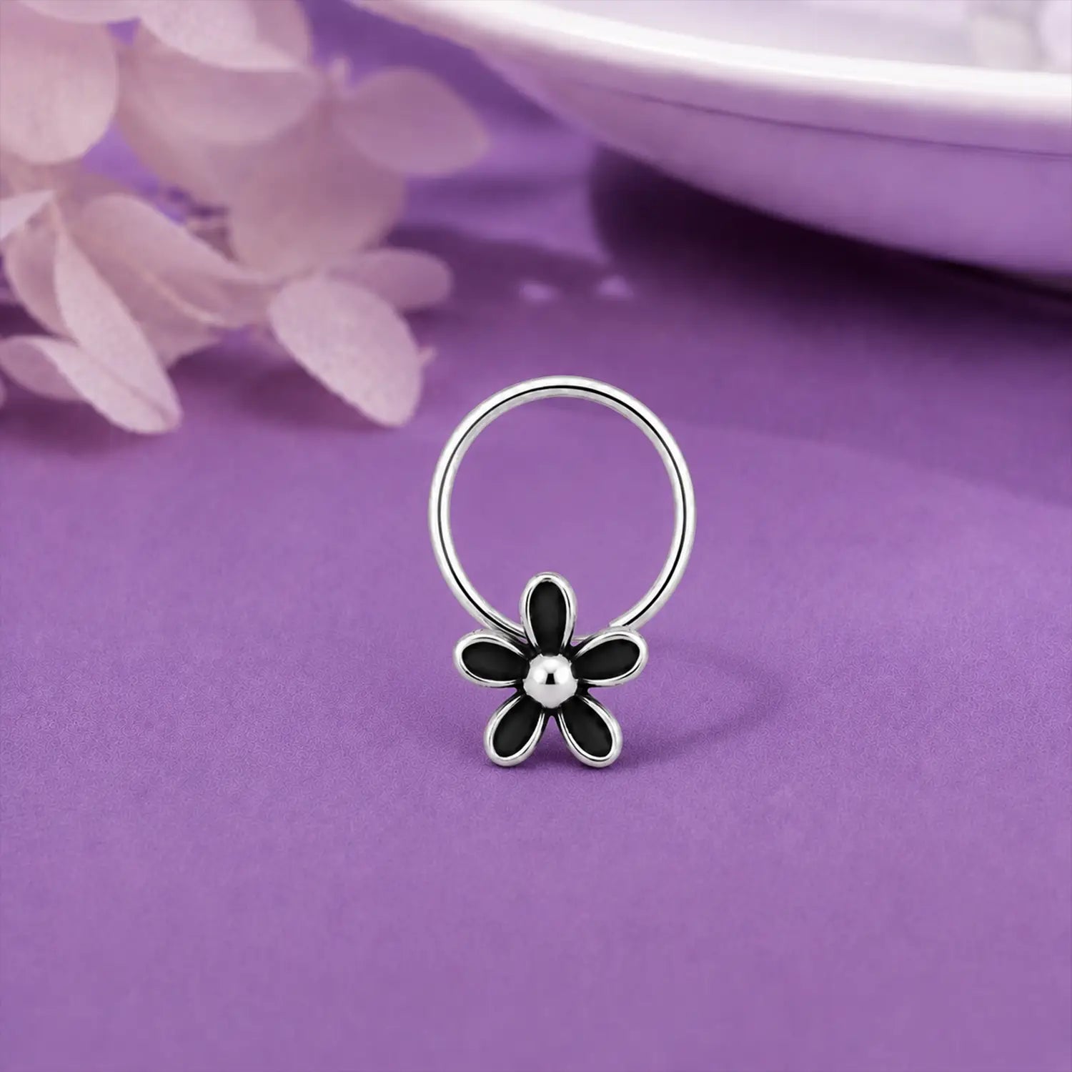 Petite Blossom Oxidised Silver Nose Pin- Made With Pure 925 Silver