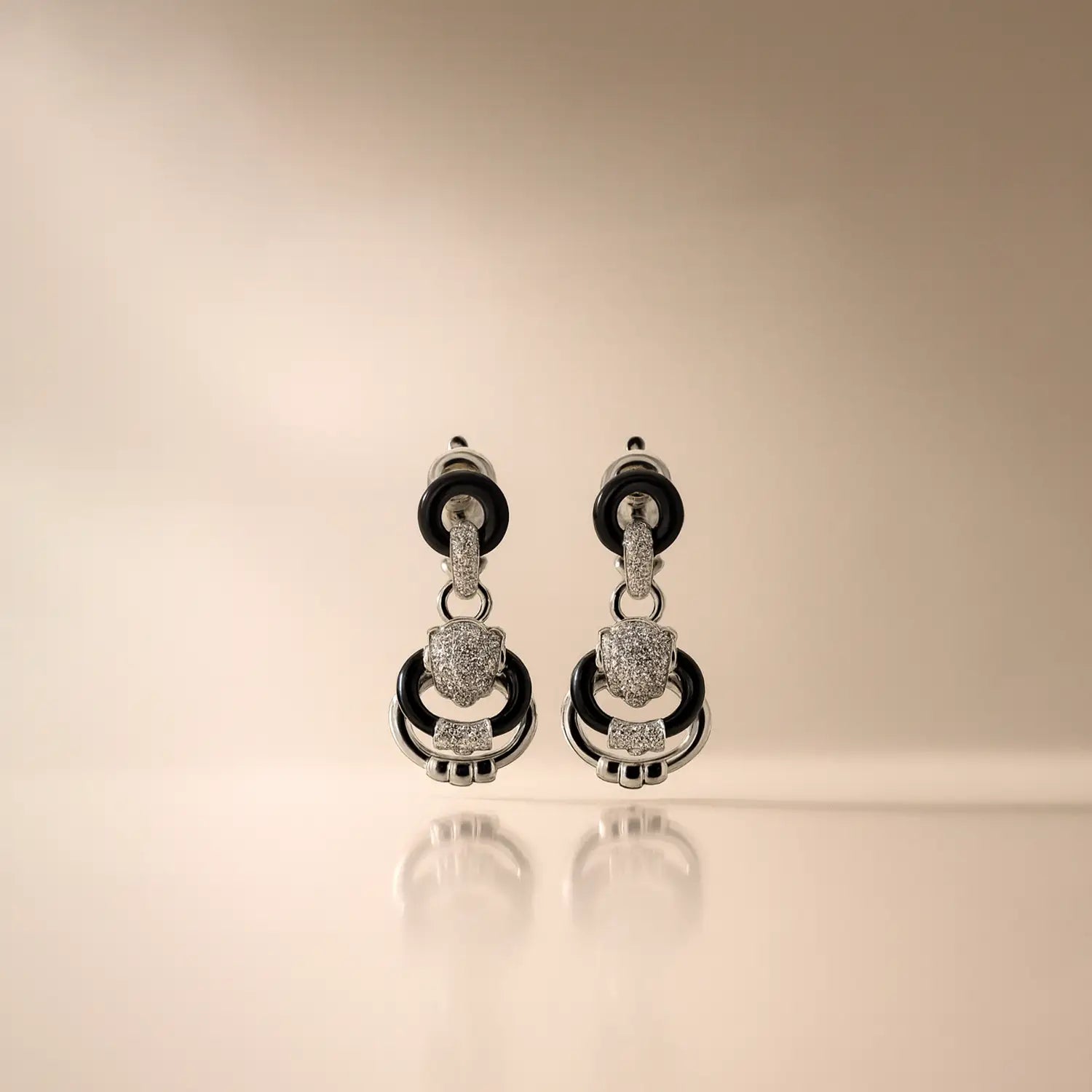 Chic Silver Drop Earrings with Black Enamel & CZ Accents - Made With Pure 925 Silver