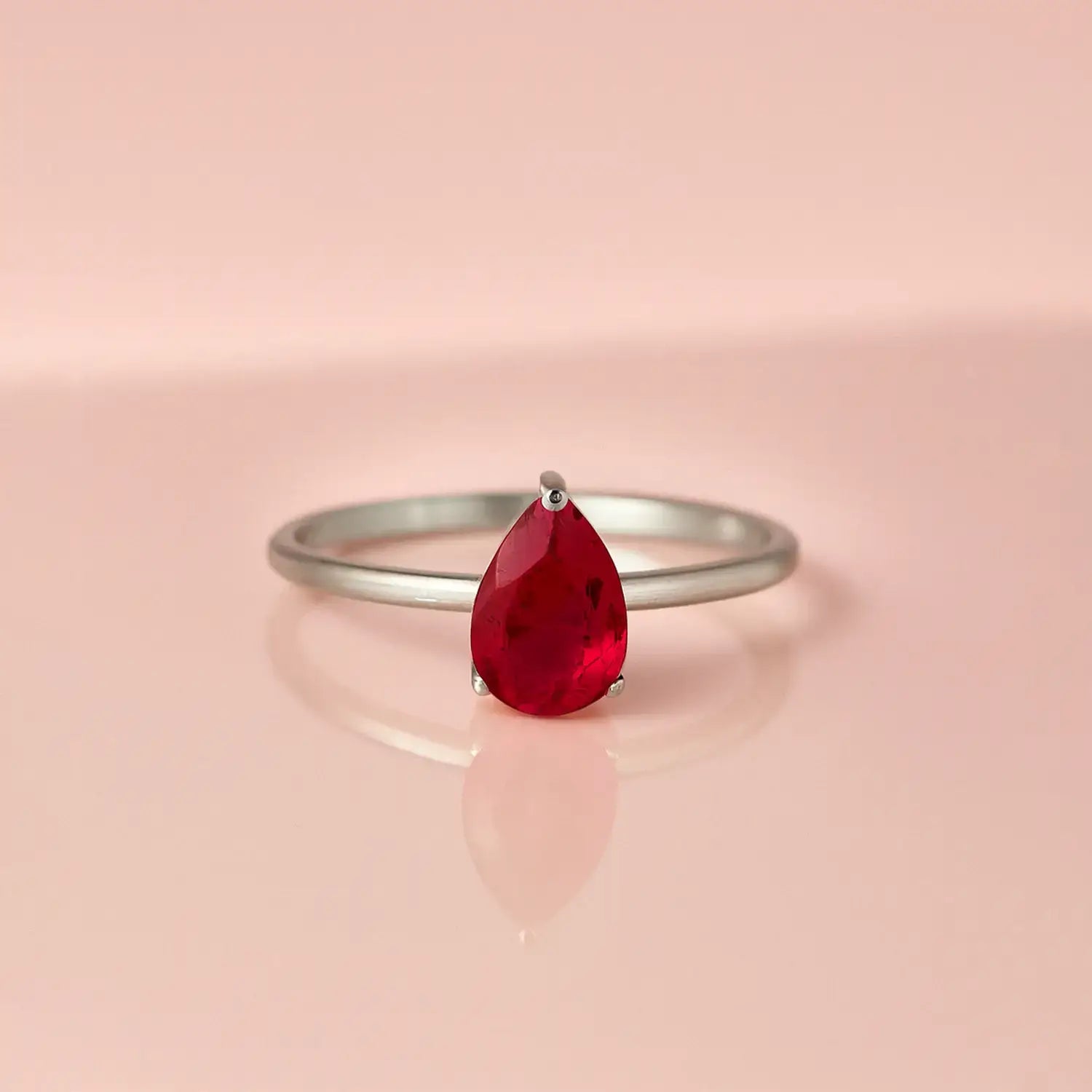 Red Tilak Shape Stone Silver Ring - Made With Pure 925 Silver