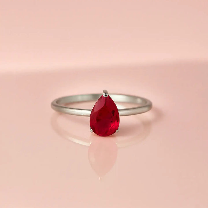 Red Tilak Shape Stone Silver Ring - Made With Pure 925 Silver