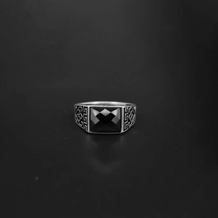 Black Onyx Regal Carved Ring- Made With Pure 925 Silver