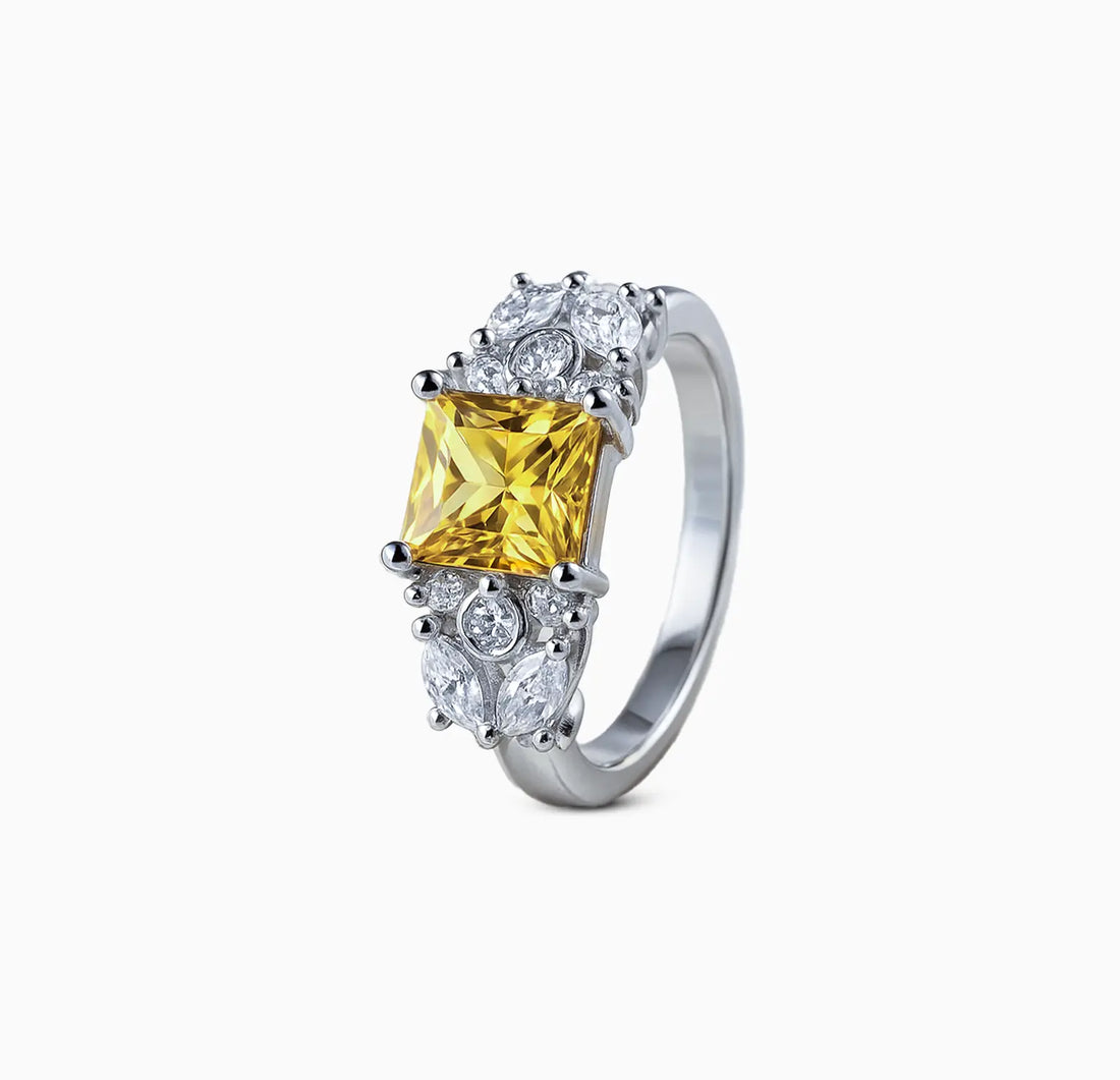 Pure Silver Yellow Princess-Cut Ring - Made With Pure 925 Silver