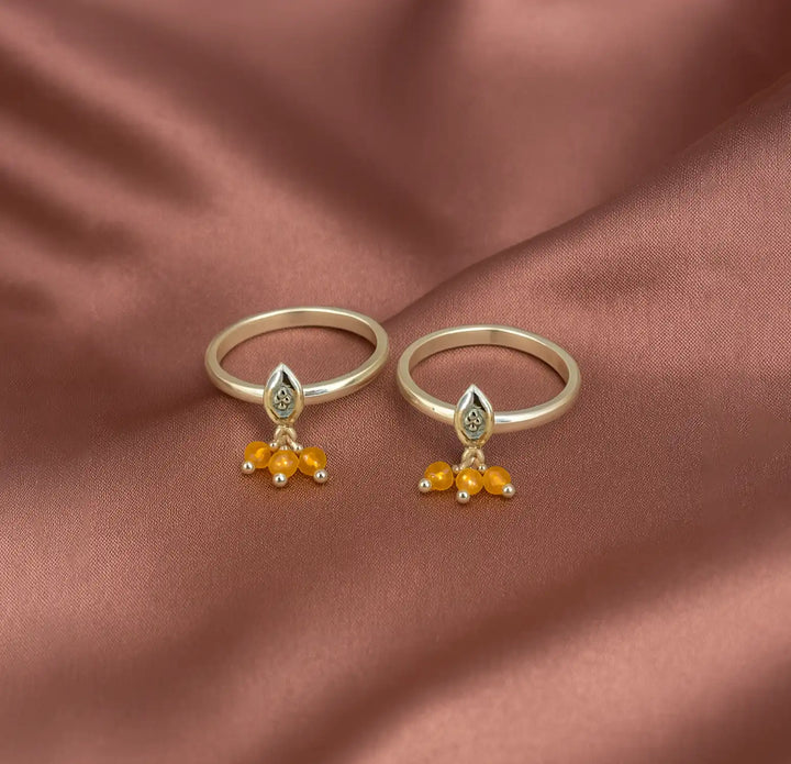 Leaf Charm Sterling Silver Toe Rings with Amber Beads- Made With Pure 925 Silver